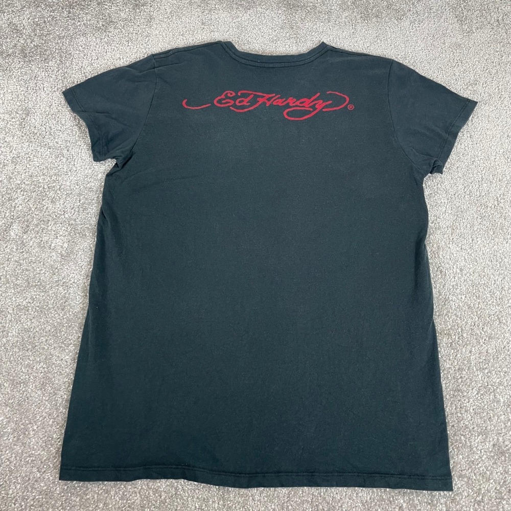 Ed Hardy T Shirt Mens Large Y2K Skull Heart Made in USA V Neck Streetwear - Picture 7 of 11